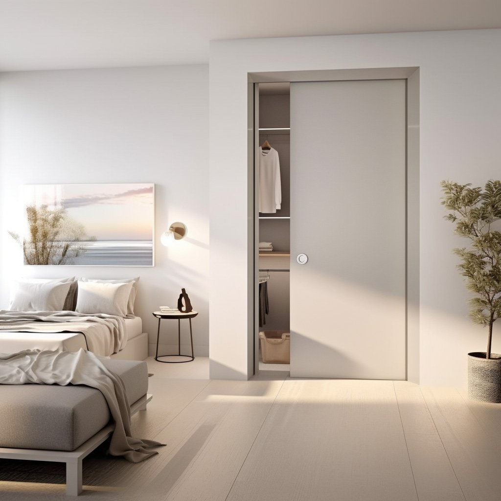 Soft close pocket door being used on a wardrobe