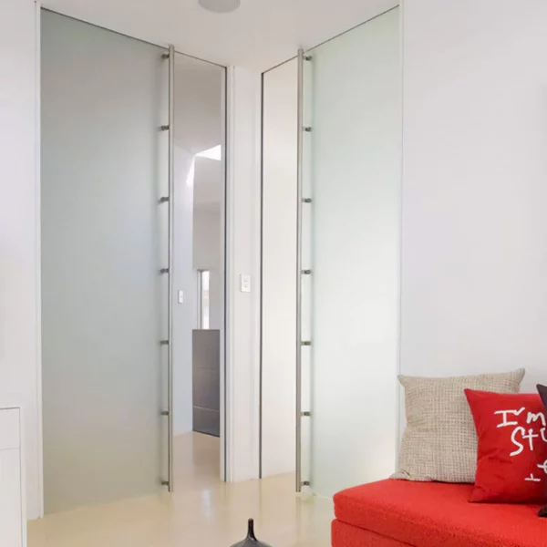 Two Glass Doors Hung with the CS Cavity Slider Glass Clamps