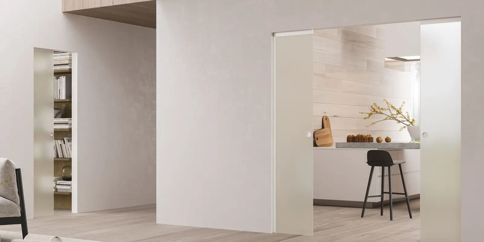 ECLISSE Flush Glass Double Pocket Door Frame Kit